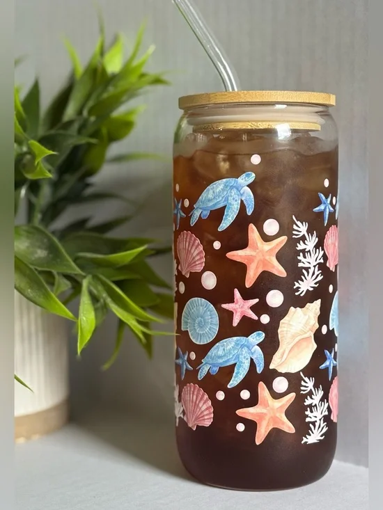 Coastal Glass Can Cup – 16oz 🌊 - Picture 1 of 5